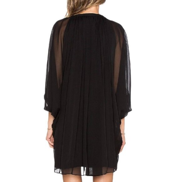 DVF Diane von Furstenberg V-Neck Fleurette Silk Chiffon Mini Dress Black Size 4 - Picture 2 of 14